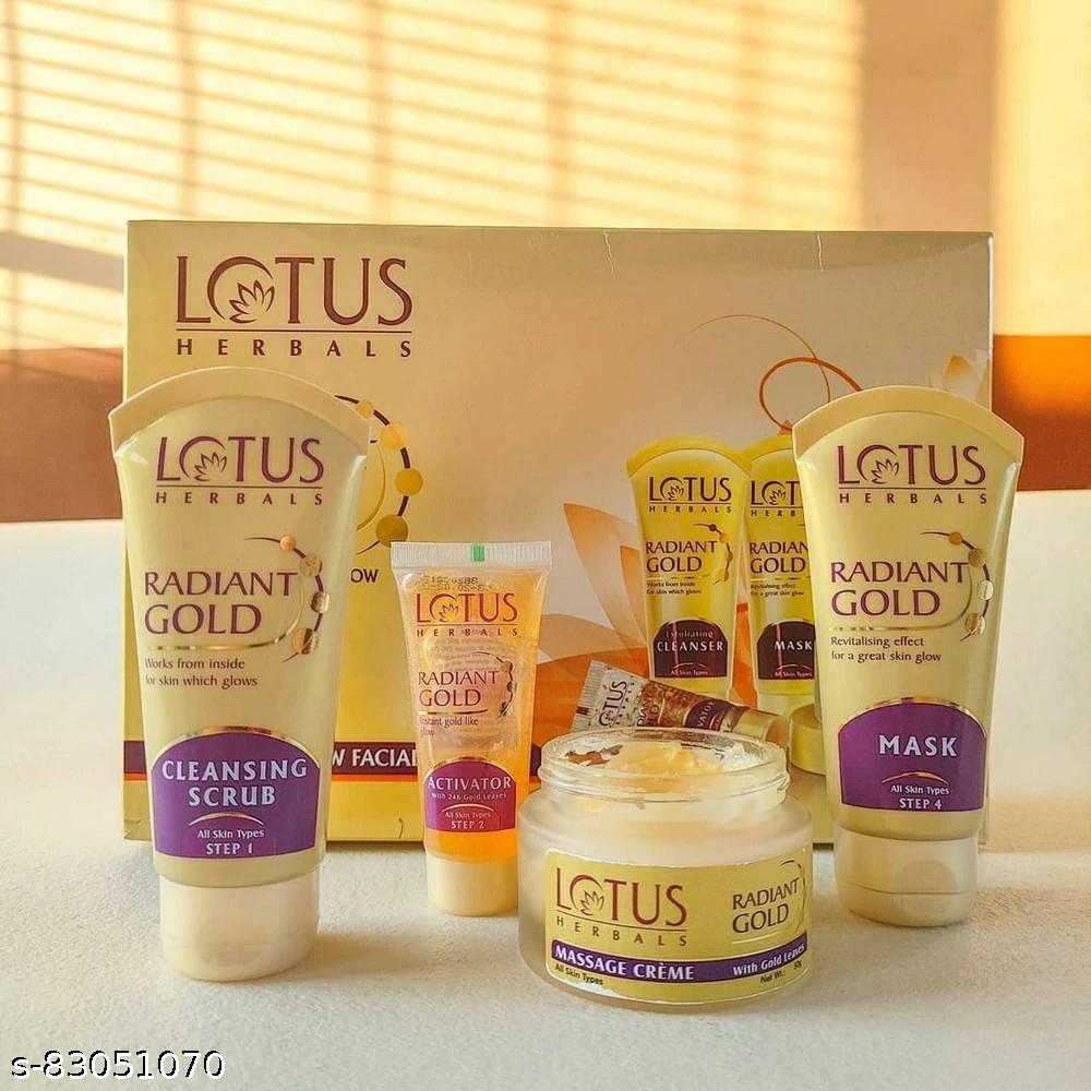 Lotus Radiant Gold Facial Kit for instant glow with 24K Pure Gold &  Papaya,4 easy steps , 170g (Multiple use) - Bluebaskit
